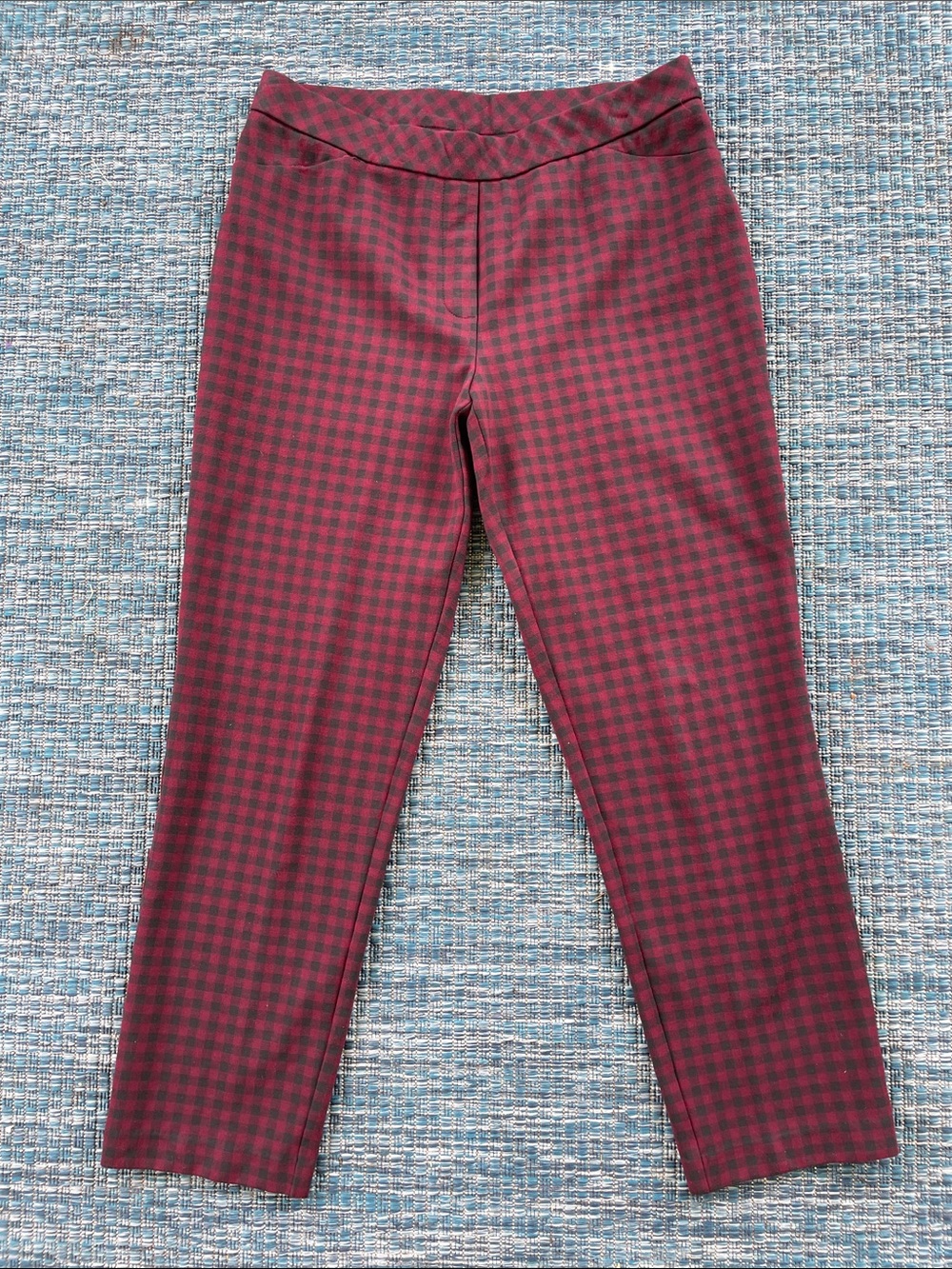 J. Jill Burgundy and Black Plaid Ponte Slim-Leg Pants